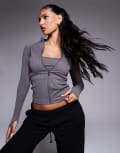 [ASOS] 4505 Icon seamless rib zip up long sleeve top in steel grey L Steel Grey