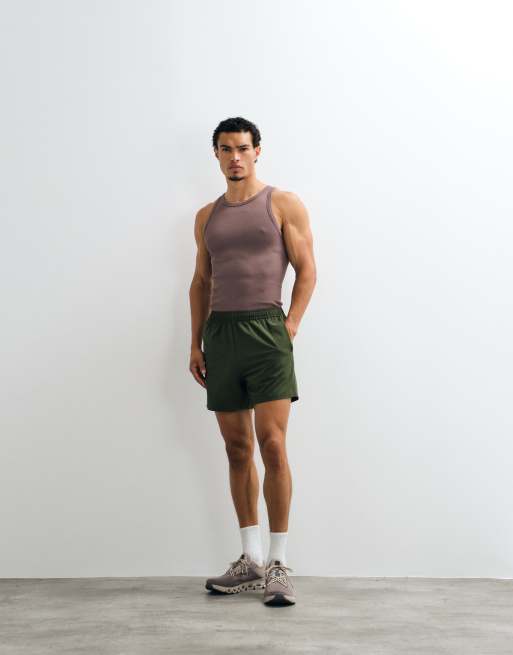4505 Icon seamless ribbed slim fit tank in taupe brown, 3 of 5