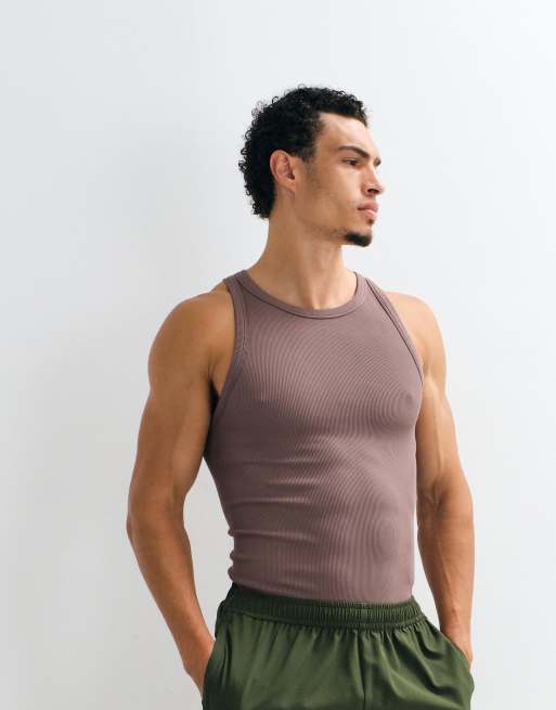 4505 Icon seamless ribbed slim fit tank in taupe brown, 4 of 5