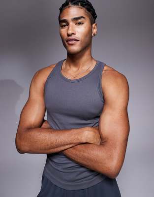 4505 Icon seamless ribbed slim fit tank top in charcoal-Gray