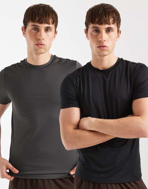 4505 - Icon - Set van 2 sneldrogende muscle fit basissportshirts in zwart en antracietgrijs - view 1