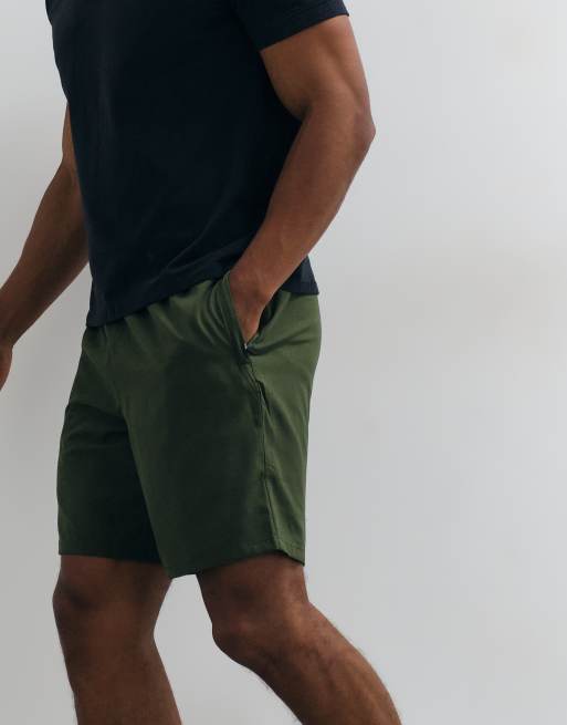 4505 - Icon - Short de sport 12 cm en tissu à séchage rapide avec poches zippées - Kaki, 5 de 5