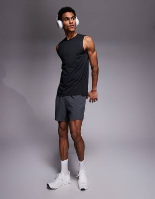 4505 - Icon - Short de sport 13 cm en tissu à séchage rapide à poches zippées - Gris foncé