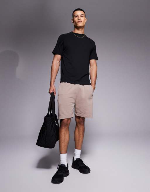 4505 - Icon - Short de sport 18 cm en molleton épais à séchage rapide - Taupe délavé 