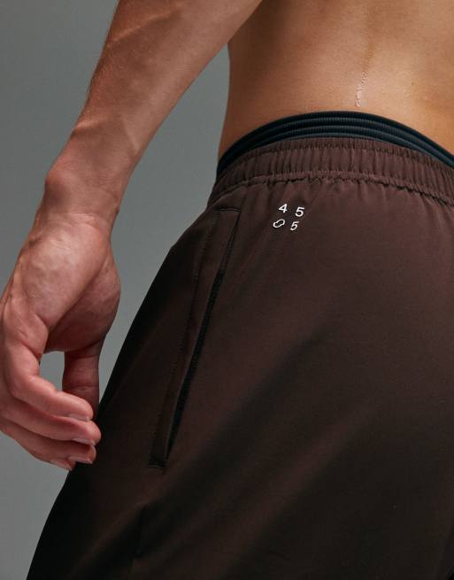 4505 - Icon - Short de sport 18 cm en tissu à séchage rapide avec poches zippées - Marron, 2 de 4