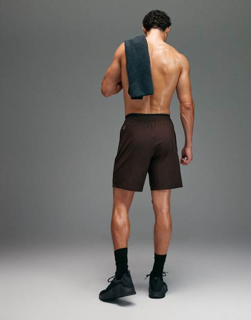 4505 - Icon - Short de sport 18 cm en tissu à séchage rapide avec poches zippées - Marron, 4 de 4