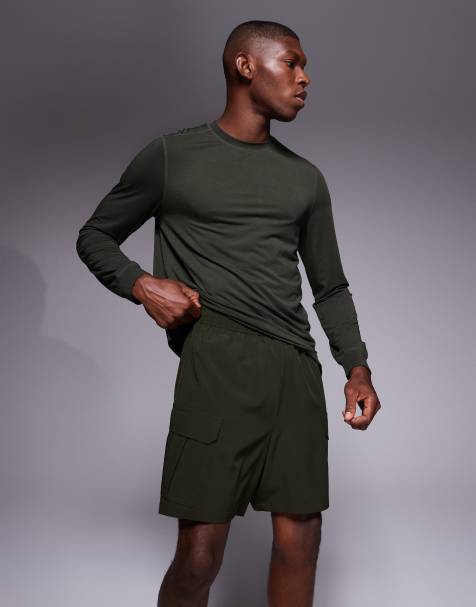 4505 - Icon - Short de sport cargo 18 cm en tissu à séchage rapide avec poches zippées - Kaki - view 1