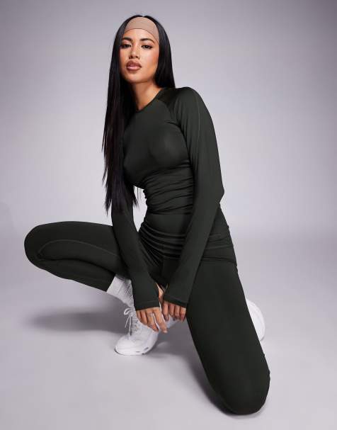 4505 Icon slim fit active long sleeve top in dark khaki - view 1