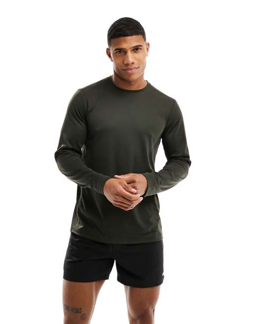 4505 Icon slim fit long sleeve training t-shirt in mesh peformance fabric with quick dry in khaki   
