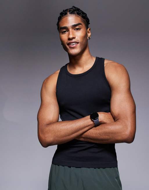 4505 Icon slim fit seamless ribbed singlet in black 