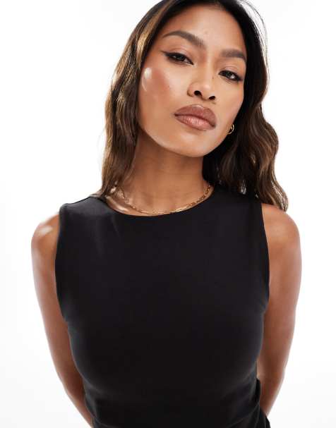 4505 Icon soft touch high neck singlet with inner bra in black - view 1