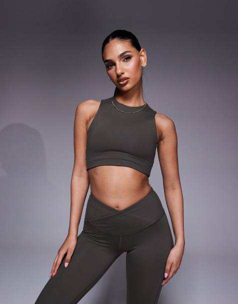 4505 Icon soft touch high neck tank top with shelf bra in dark olive - view 1
