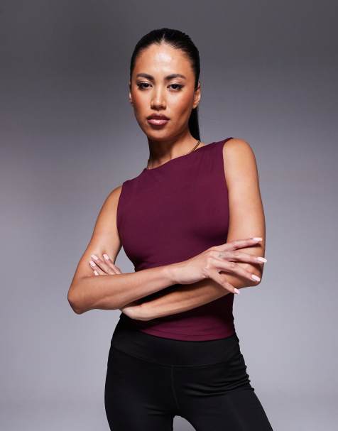 4505 Icon soft touch high neck tank with inner bra in mulberry - view 1