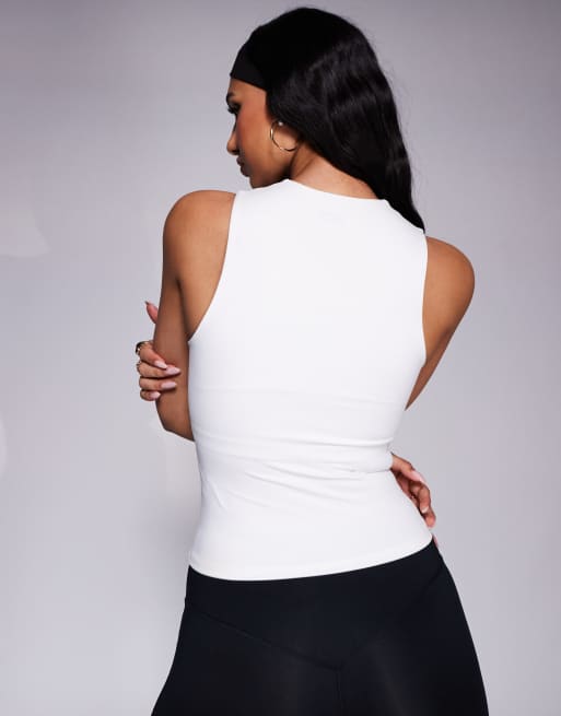 4505 Icon soft touch high neck tank with inner bra in white 