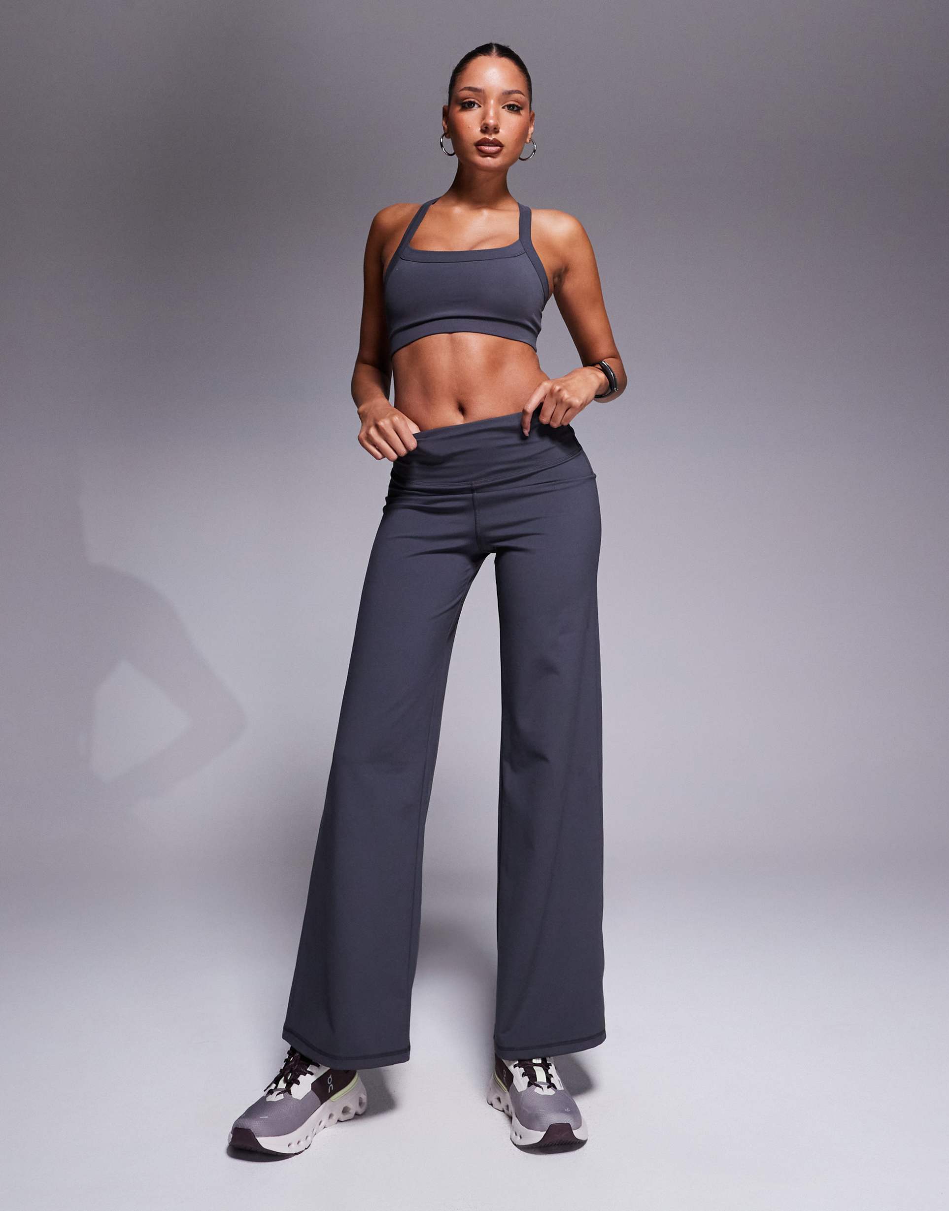 4505 icon soft touch high rise wide leg dance pants in iron gray