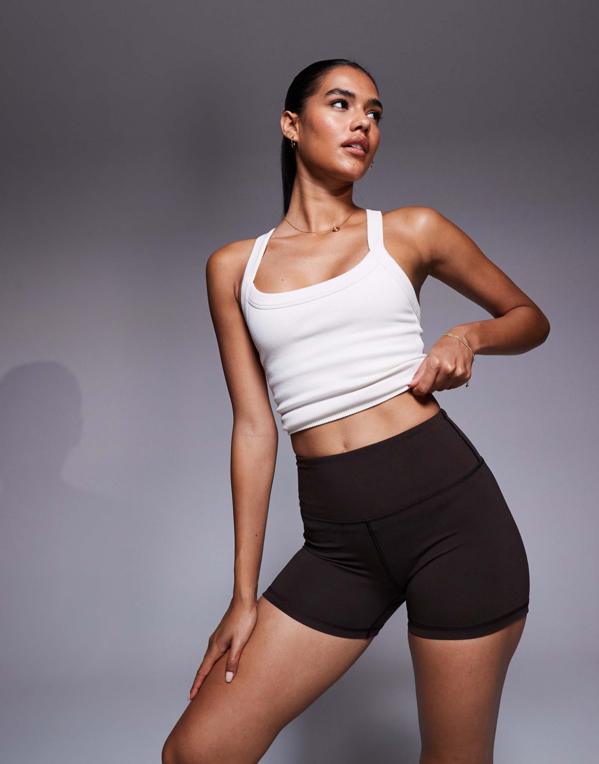 4505 icon soft touch high waist 3 inch micro shorts in chocolate