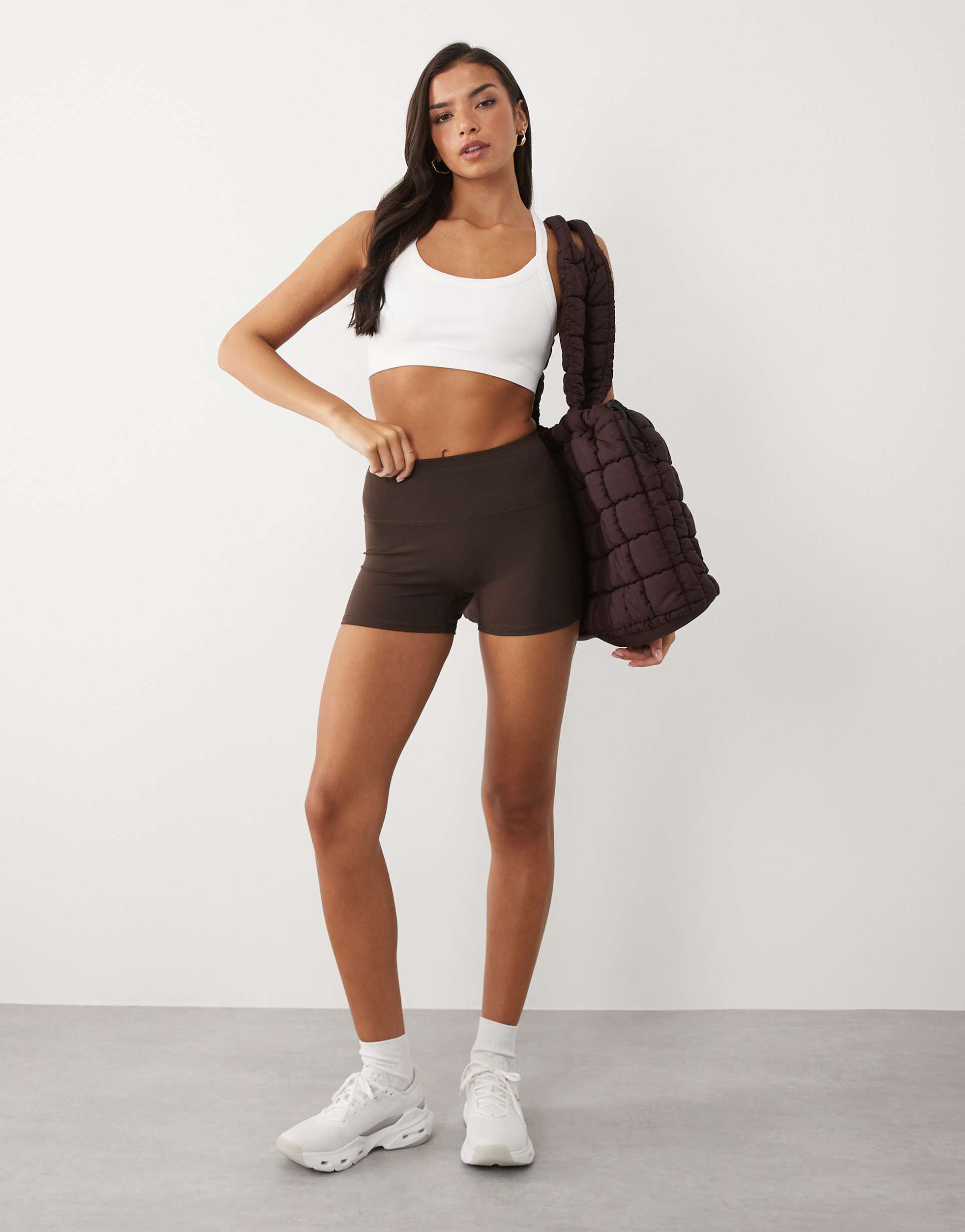 4505 icon soft touch high waist 3 inch micro shorts in chocolate