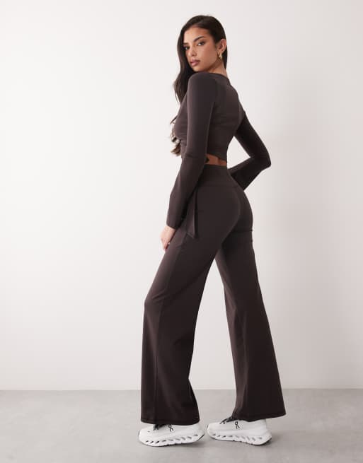 4505 Icon soft touch high waist wide leg dance pants in dark chocolate, 4 of 5