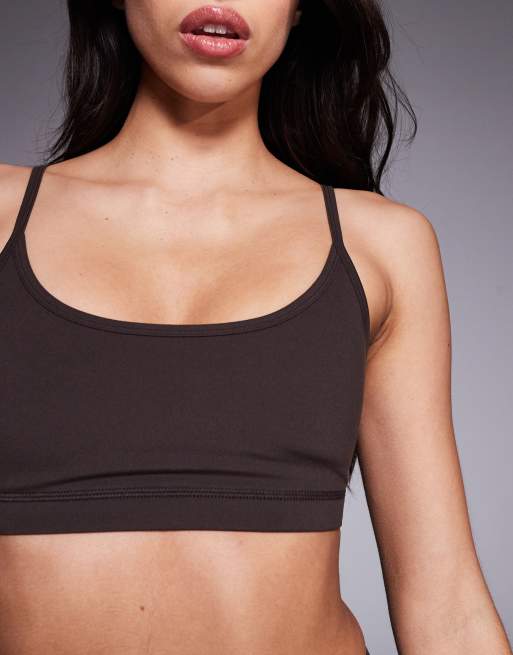 4505 Icon soft touch light support sports bra with adjustable straps in chocolate, 3 of 4