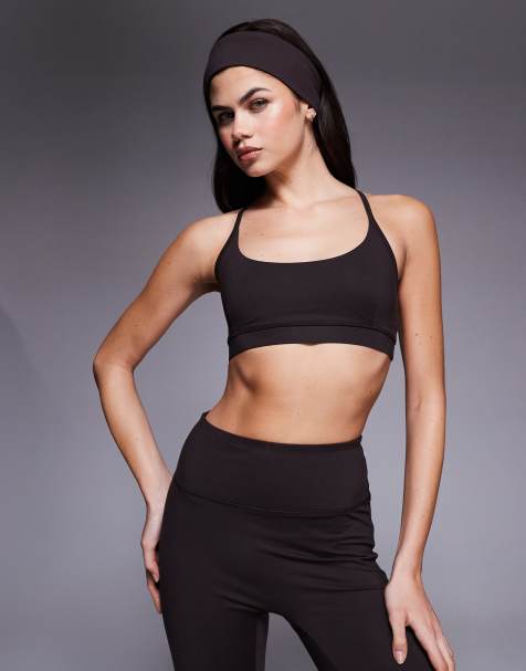 4505 Icon soft touch light support sports bra with adjustable straps in dark chocolate - view 1