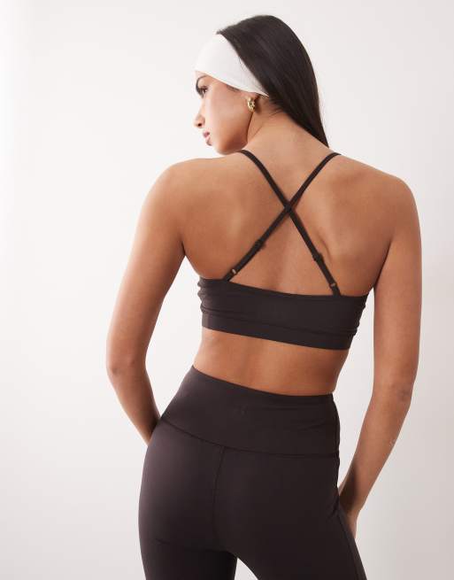 4505 Icon soft touch light support sports bra with adjustable straps in dark chocolate, 4 of 4