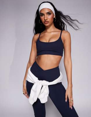 [ASOS] 4505 Icon soft touch light support sports bra with adjustable straps in midnight navy 16 Midnight Navy