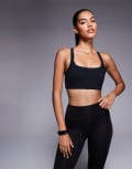 [ASOS] 4505 Icon soft touch medium support soft touch square neck sports bra in black 14 Black