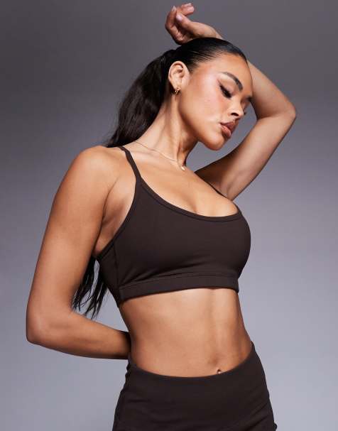 4505 Icon soft touch medium support sports bra with removable padding and adjustable straps in chocolate - view 1