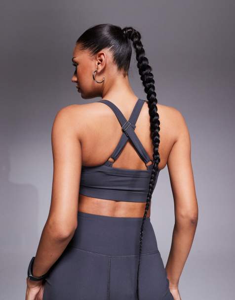 4505 Icon soft touch medium support square neck sports bra in iron gray - view 1