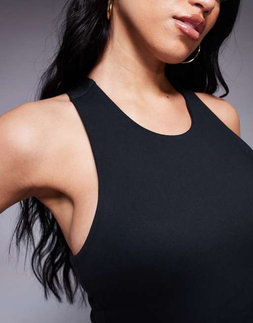 4505 Icon soft touch racer back singlet with inner bra and removable padding in black, 3 of 4