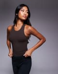 [ASOS] 4505 Icon soft touch racer back singlet with inner bra and removable padding in chocolate-Brown 16 Chocolate