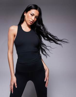 4505 Icon soft touch racer back tank top with inner bra and removable padding in black