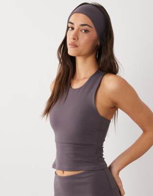 4505 Icon Soft Touch Racer Back Tank Top With Inner Bra And Removable Padding In Gray