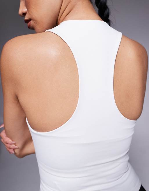 4505 Icon soft touch racer back tank top with inner bra and removable padding in white 