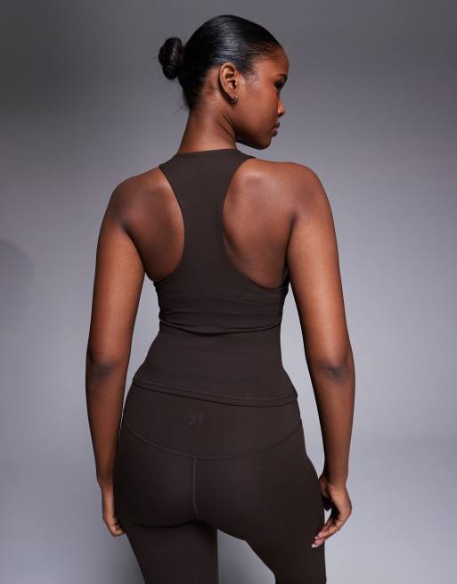 4505 Icon soft touch racer back vest with inner bra and removable padding in chocolate, 3 of 4