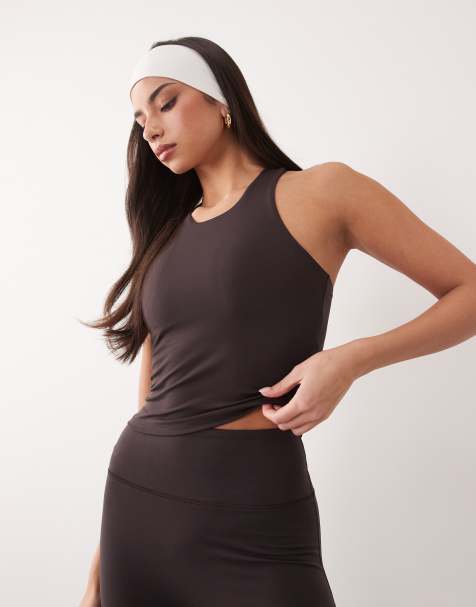 4505 Icon soft touch racer back vest with inner bra and removable padding in dark chocolate