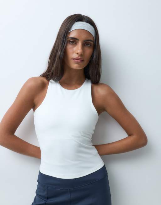 4505 Icon soft touch racer back vest with inner bra and removable padding in white, 5 of 5