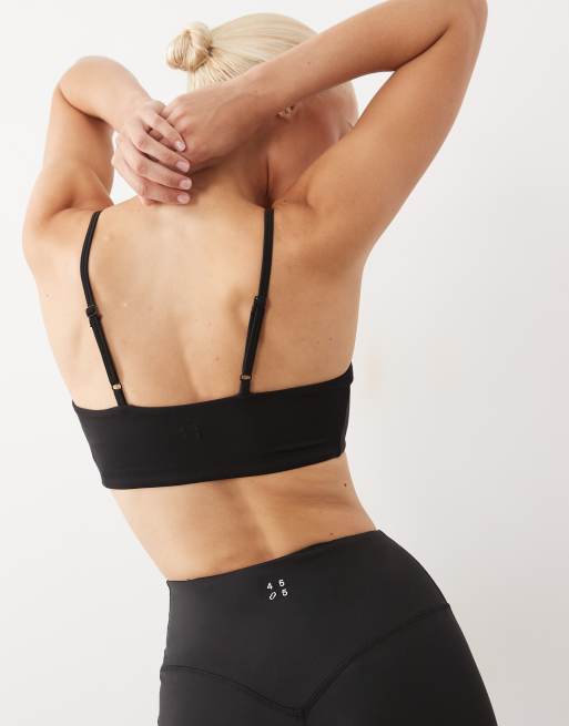 4505 Icon soft-touch scoop neck light support sports bra with adjustable straps in black, 3 of 4