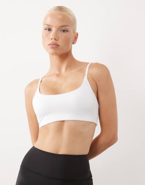 4505 Icon soft-touch scoop neck light support sports bra with adjustable straps in white - view 1