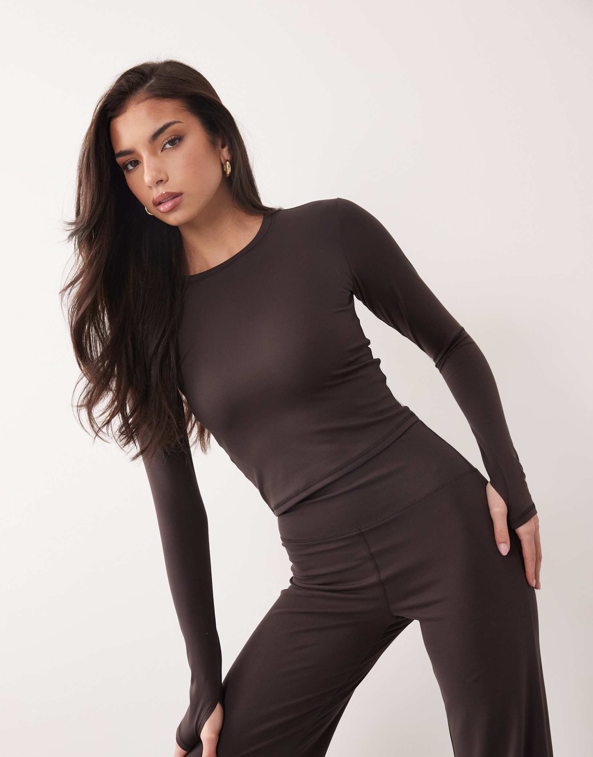 4505 icon soft touch studio long sleeve baby tee in dark chocolate