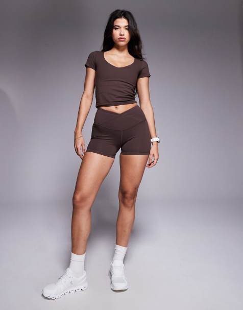 4505 Icon soft touch wrap waist 3 inch booty short in plum chocolate - view 1