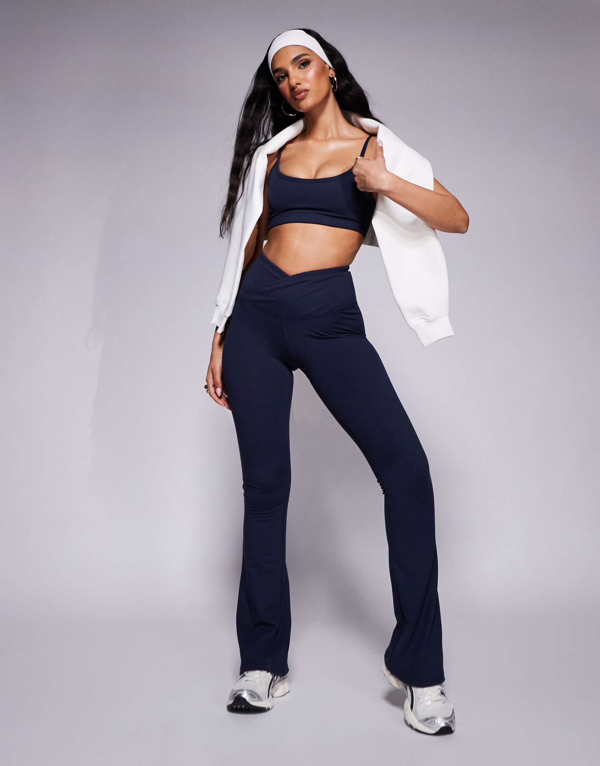 4505 icon soft touch wrap waist slim kick yoga leggings in midnight navy
