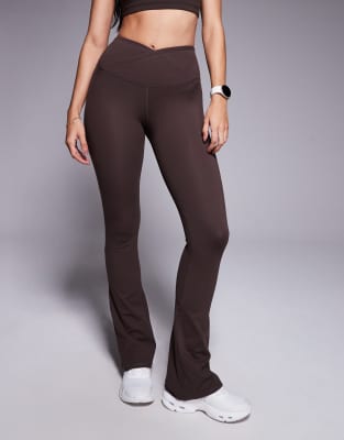 4505 Icon Soft Touch Wrap Waist Slim Kick Yoga Leggings In Brown