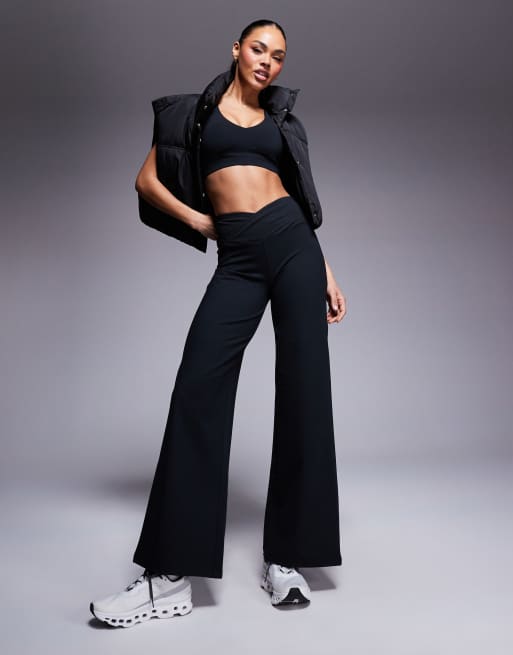 4505 Icon soft touch wrap waist wide leg dance pants in black , 4 of 5