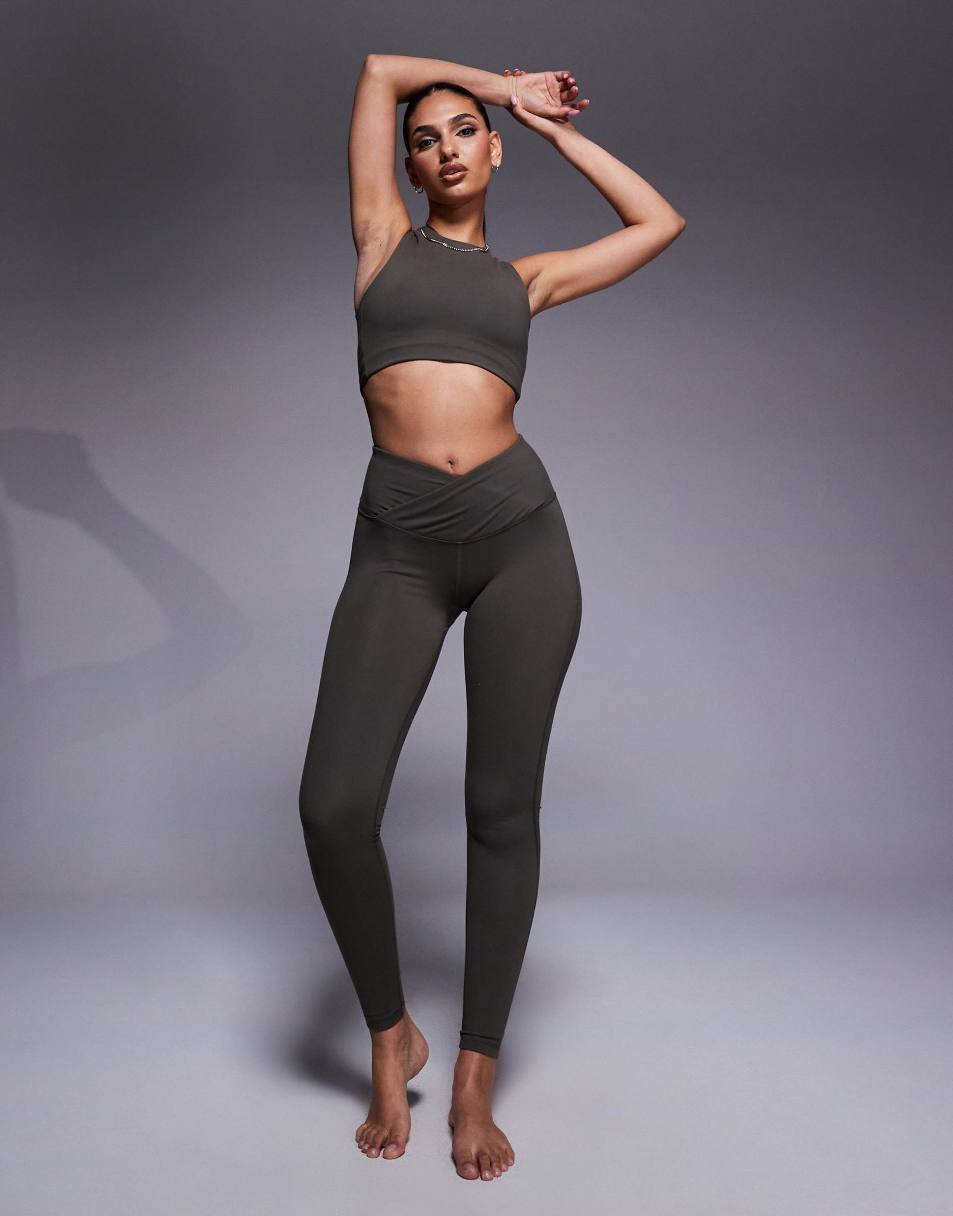 4505 icon soft touch wrap waist yoga leggings in dark olive