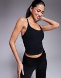 [ASOS] 4505 Icon soft touch yoga cami crop top with inner bra in black 18 Black