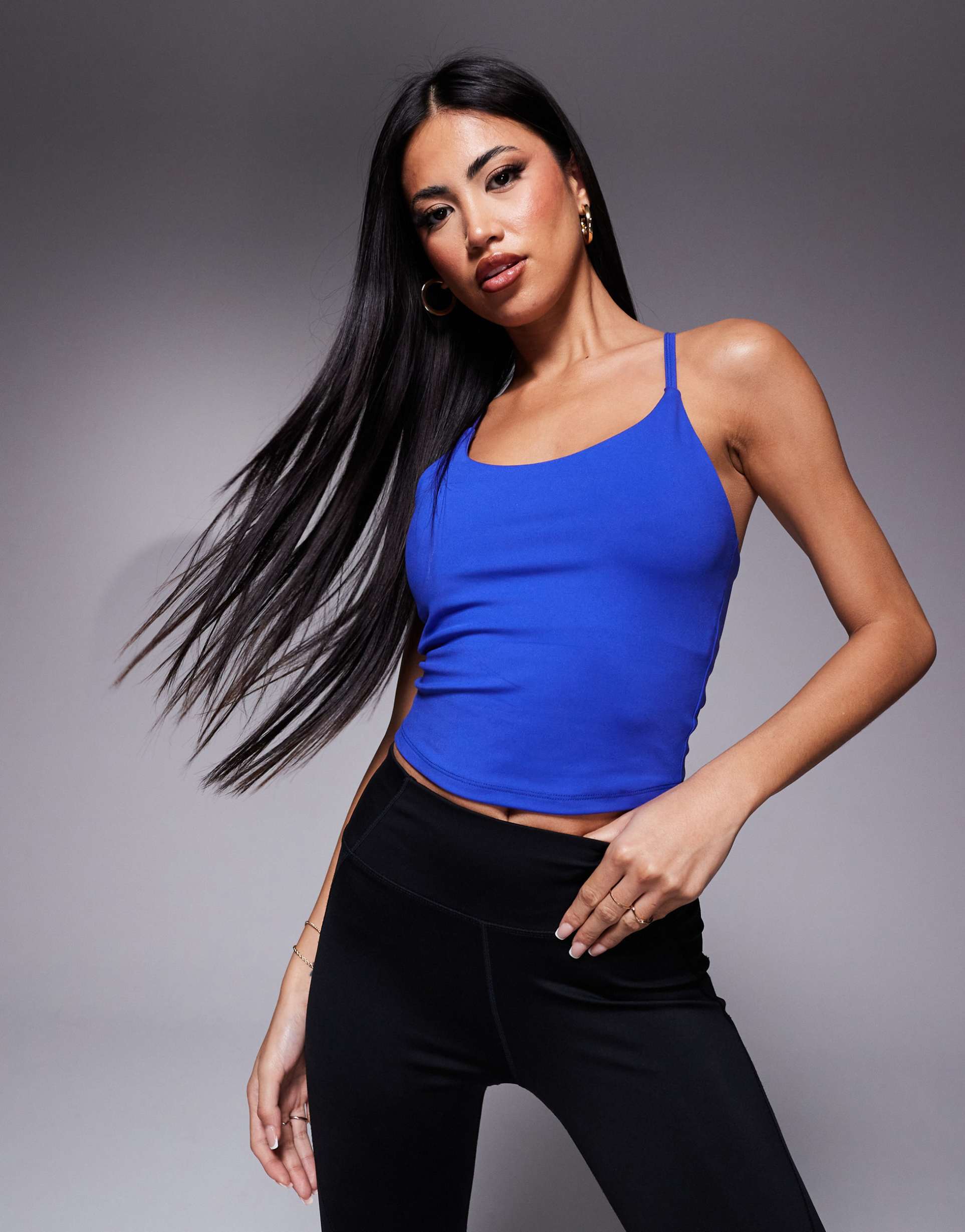4505 icon soft touch yoga cami crop top with shelf bra in bright blue
