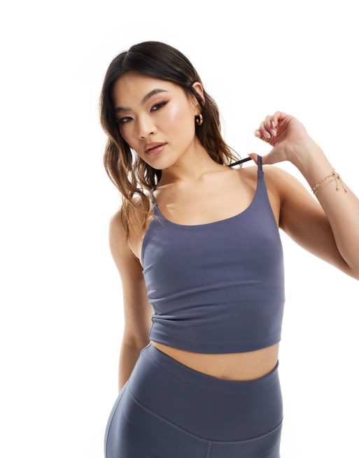 4505 Icon soft touch yoga cami crop top with shelf bra in slate blue 