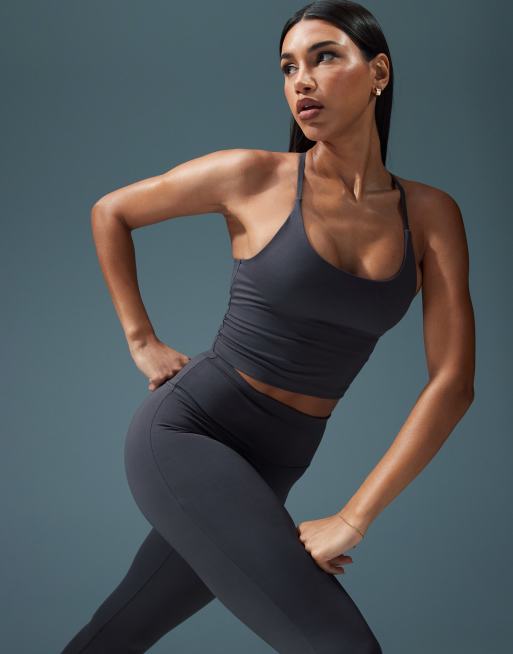 4505 Icon soft touch yoga cami singlet with inner bra in granite grey , 2 of 4