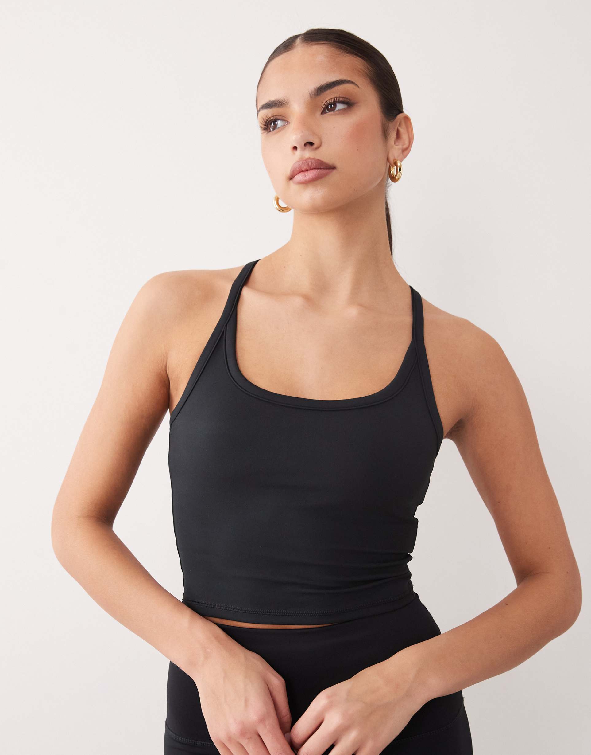 4505 icon soft touch yoga cami with inner bra and adjustable straps in black